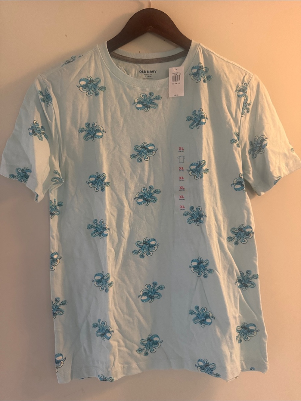 Old Navy Boys Light Blue Softest Tee with Teal Octopus Print Sz XL 14-16 NWT